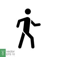 ícone de glifo de caminhada. estilo sólido simples. pedestre, homem, pictograma, humano, lado, conceito de passarela, símbolo de silhueta. ilustração vetorial isolada no fundo branco. eps 10. vetor