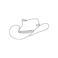 desenho contínuo de uma única linha de chapéu de cowboy. headwear linear preto minimalista isolado no fundo branco. mão desenhada ilustração vetorial. vetor