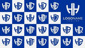 conjunto de vetores de design de logotipo de letra escudo h. conjunto de modelo de logotipo h de segurança simples.