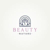 modelo de logotipo de ícone de arte de linha de beleza natural minimalista design de ilustração vetorial. salão moderno simples, cuidados com a pele, cosméticos, conceito de logotipo da indústria de saúde vetor