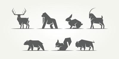 conjunto de modelo de ícone de logotipo de animal selvagem de silhueta minimalista moderna design de ilustração vetorial vetor