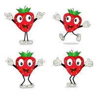 personagem de mascote de desenho animado de fruta morango. ícone de morango. conjunto de caracteres de vetor de frutas fofas isolado em fundo branco.