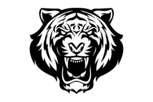ilustração a preto e branco de cabeça de tigre zangado vetor