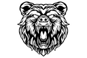vetor de raiva de cabeça de urso preto e branco