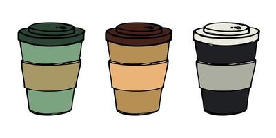 xícara fofa de ilustração de chá ou café. clipart de copo simples. conjunto de rabiscos em casa aconchegante vetor