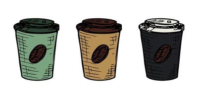 xícara fofa de ilustração de chá ou café. clipart de copo simples. conjunto de rabiscos em casa aconchegante vetor