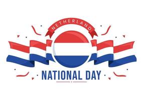 feliz ilustração do dia nacional da Holanda com bandeira holandesa para banner da web ou página inicial em modelos desenhados à mão de desenhos animados planos