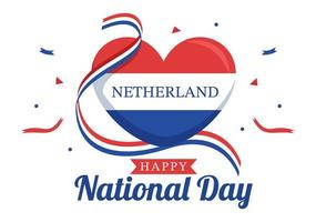 feliz ilustração do dia nacional da Holanda com bandeira holandesa para banner da web ou página inicial em modelos desenhados à mão de desenhos animados planos vetor