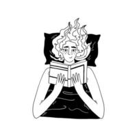 uma mulher lê um livro. estudo, lazer, relaxamento. mão desenhada vector doodle ilustração.