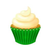 cupcake de chocolate com creme de manteiga em embalagem de papel verde. bolos doces em um fundo branco. sobremesa com creme, doces para o feriado. ilustração vetorial. vetor