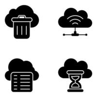 pacote de computação em nuvem e ícones sólidos de armazenamento vetor