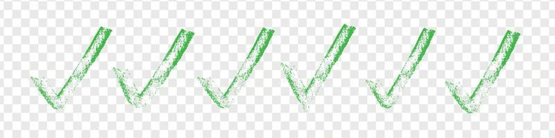 conjunto de marca de seleção verde. carrapato ícone de pincel grunge. ok, sim ou sinal certo. ilustrações vetoriais gráficas planas isoladas vetor