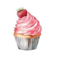 cupcake com creme. sorvete de ilustração em aquarela vetor