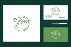 coleções iniciais de logotipos femininos fm e vetor premium de modelo de cartão de visita
