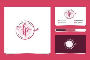 coleções iniciais de logotipos femininos fp e vetor premium de modelo de cartão de visita