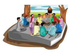 aldeões indianos ou paquistaneses tendo reuniões de panchayat vetor