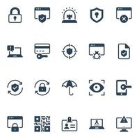 ícones de glifos para segurança na Internet. vetor