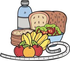 ilustração de conjunto de comida saudável desenhada à mão em estilo doodle vetor