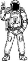 mão de astronauta desenho ilustração em vetor esboço. mostra um símbolo de mão v. conceito de ícone de tecnologia espacial