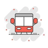 ícone de ônibus em estilo cômico. ilustração em vetor treinador dos desenhos animados no fundo branco isolado. conceito de negócio de efeito de respingo de veículo autobus.