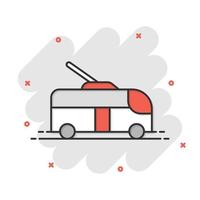 ícone de trólebus em estilo cômico. ilustração em vetor trólebus cartoon sobre fundo branco isolado. conceito de negócio de efeito de respingo de veículo autobus.