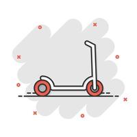 ícone de scooter elétrico em estilo cômico. ilustração em vetor bicicleta dos desenhos animados no fundo branco isolado. conceito de negócio de efeito de respingo de transporte.