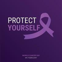 proteja-se tipografia de fita. 4 de fevereiro dia mundial do câncer vetor