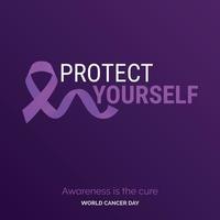 proteja-se tipografia de fita. conscientização é a cura - dia mundial do câncer vetor