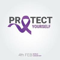 proteja-se tipografia de fita. 4 de fevereiro dia mundial do câncer vetor