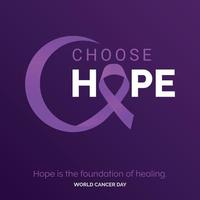 escolha a tipografia da fita de esperança. a esperança é a base da cura - dia mundial do câncer vetor