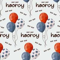 padrão perfeito com balões e letras manuscritas hip hip hooray. festa de aniversário, celebração, feriado, evento, festivo. perfeito para design de produto, papel de parede, papel de embrulho. vetor