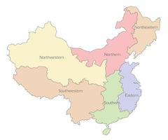 mapa da china inclui seis regiões isoladas no fundo branco vetor