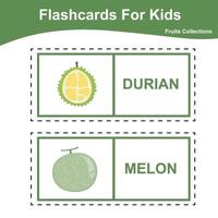 conjunto de vetores de flashcard de coleções de frutas. flashcards educacionais imprimíveis. cartaz vetorial para educação pré-escolar.