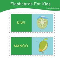 conjunto de vetores de flashcard de coleções de frutas. flashcards educacionais imprimíveis. cartaz vetorial para educação pré-escolar.