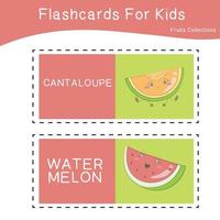 conjunto de vetores de flashcard de coleções de frutas. flashcards educacionais imprimíveis. cartaz vetorial para educação pré-escolar.