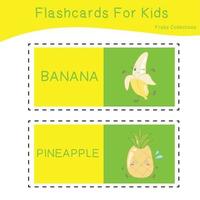 conjunto de vetores de flashcard de coleções de frutas. flashcards educacionais imprimíveis. cartaz vetorial para educação pré-escolar.