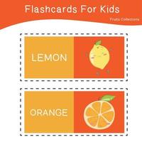 conjunto de vetores de flashcard de coleções de frutas. flashcards educacionais imprimíveis. cartaz vetorial para educação pré-escolar.