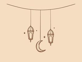 desenho de estilo de esboço de pendurar luzes do ramadhan elemento de design de vetor de lâmpada de lanterna