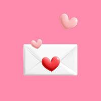modelo de banner rosa vetor 3d romântico dia dos namorados amor carta de correio de envelope branco com design de maquete de ícone de formas de coração vermelho