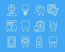 conjunto de ícones de linha fina de odontologia. ícones de contorno para design dental. ilustração vetorial. vetor