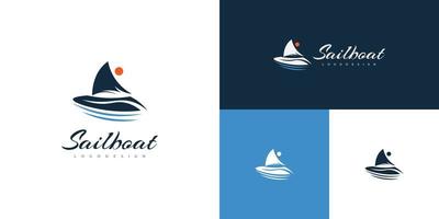 design de logotipo de veleiro azul simples e elegante. logotipo do navio para identidade de marca da indústria de viagens ou turismo vetor