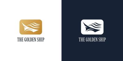 design de logotipo de navio luxuoso e elegante em estilo gradiente dourado. logotipo de iate ou cruzeiro, adequado para o logotipo da empresa de viagens ou turismo vetor