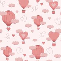padrão plano sem emenda de vetor de balões de ar em cores rosa pastel com corações e nuvens. estampa romântica de bebê fofo. desenho de princesinha. papel de parede rosa para menina