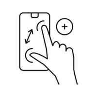 zoom na ilustração vetorial de ícone de linha de tela de telefone de gesto vetor