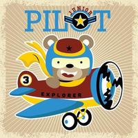 ilustração de desenho vetorial de piloto de urso engraçado em avião antigo vetor