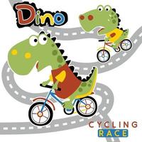 dinossauros engraçados andando de bicicleta, ilustração de desenho vetorial vetor