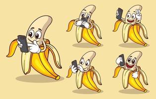 mascote de fruta banana fofa com vários tipos de coleção de conjuntos de expressões vetor