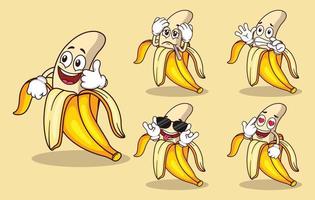 mascote de fruta banana fofa com vários tipos de coleção de conjuntos de expressões vetor