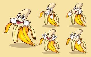 mascote de fruta banana fofa com vários tipos de coleção de conjuntos de expressões vetor