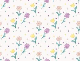 padrão sem emenda de flores. áster, tulipa, camomila, pontos. ilustração vetorial. amarelo, rosa, lilás. vetor
